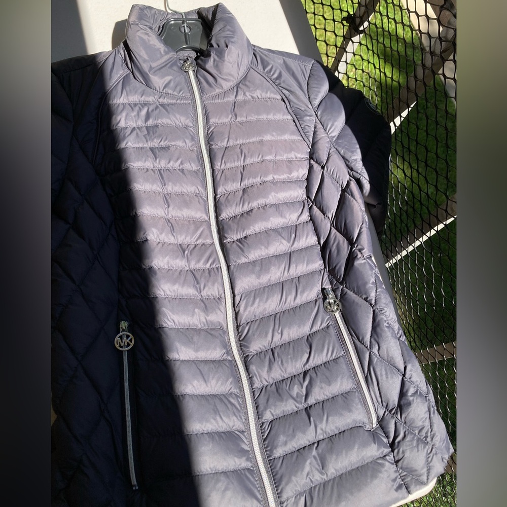 Michael Kors Packable Down Filled Dark Grey Puffer Jacket Coat Silver Hardware - Picture 12 of 17